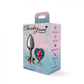 Rainbow Heart Gem Gunmetal Metal Plug - Sm