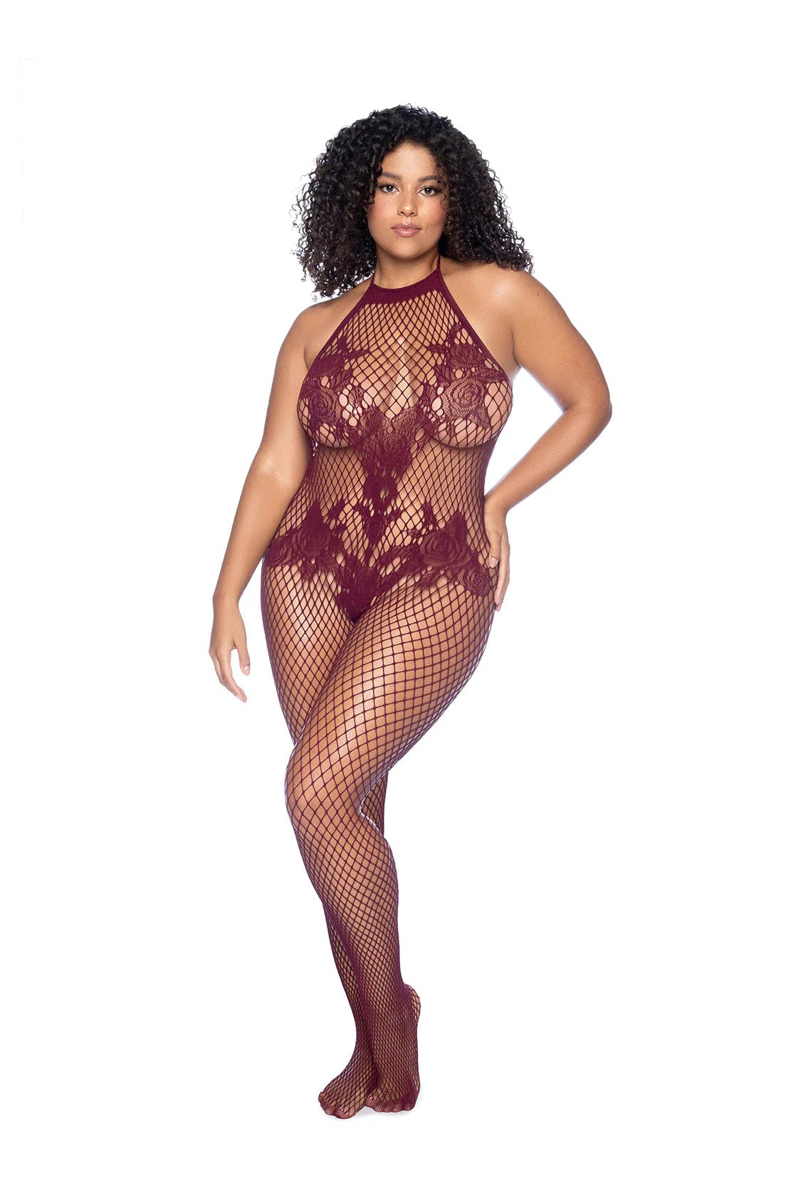 "Vino Noir Floral Fishnet Bodystocking - X - Cherry GE-1116XBGOS"