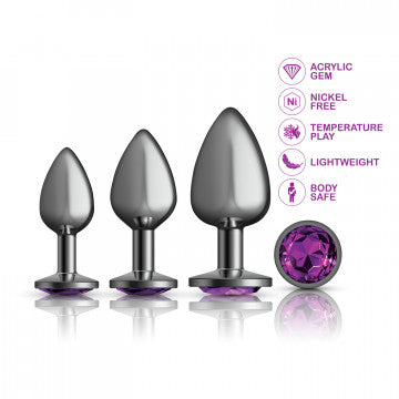 Purple Round Gem Anal Trainer Kit - Gunmetal