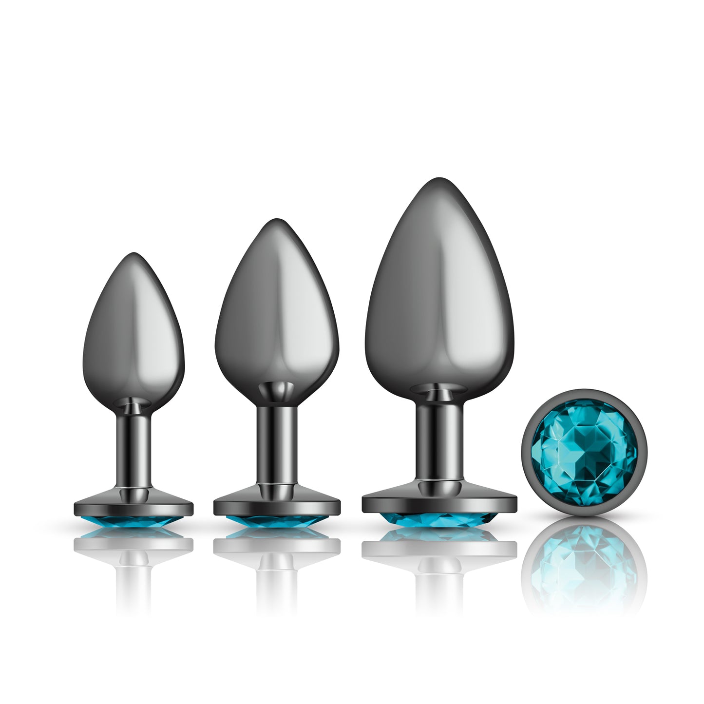 Cheeky Charms - Metal Butt Plug Gunmetal - Round - Teal -  Anal Trainer Kit VB-CC9150