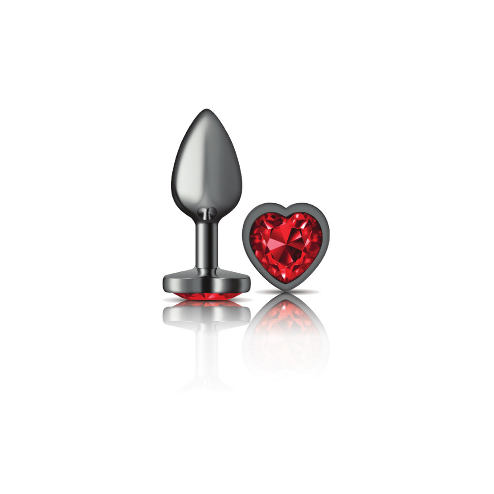 Cheeky Charms-Gunmetal Metal Butt Plug- Heart-Dark Red-Small VB-CC9135