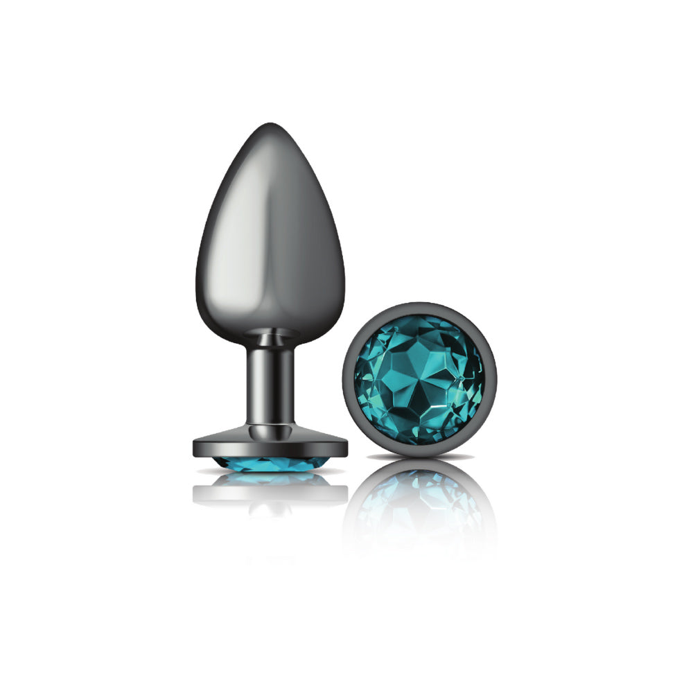 Cheeky Charms-Gunmetal Metal Butt Plug- Round-Teal-Large VB-CC9122