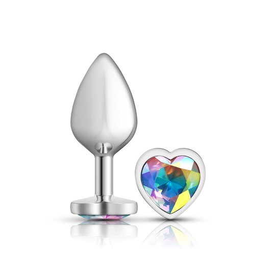 Cheeky Charms-Silver Metal Butt Plug- Heart-Clear-Medium VB-CC9127