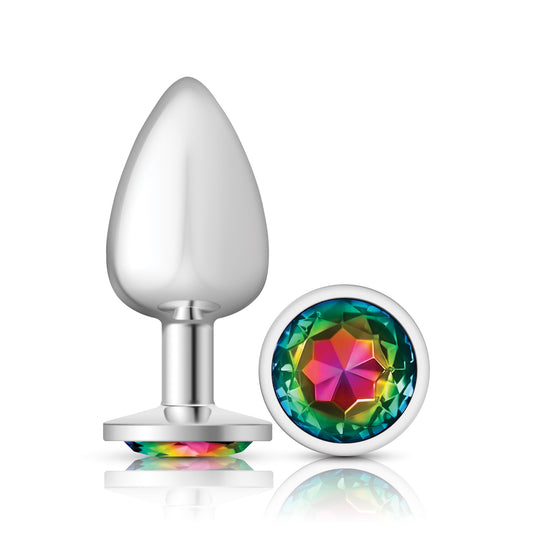 Cheeky Charms-Silver Metal Butt Plug- Round-Rainbow-Large VB-CC9119