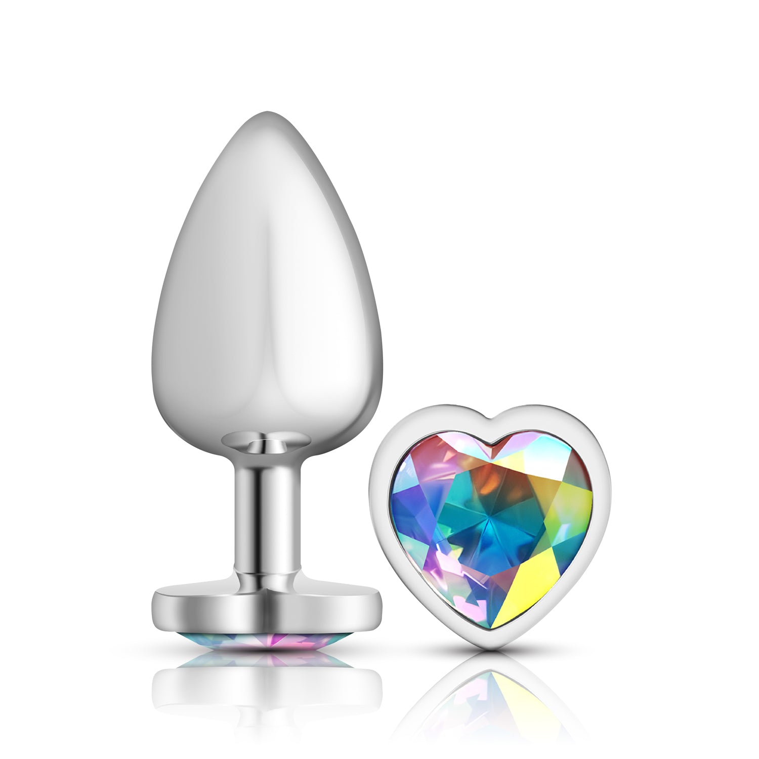 Cheeky Charms-Silver Metal Butt Plug- Heart-Clear-Large VB-CC9128