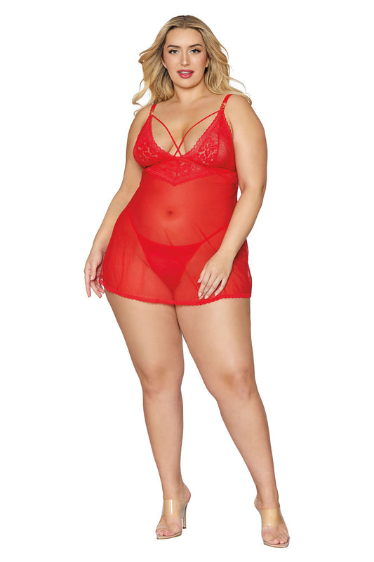 "Babydoll and G-String - Queen Size - Lipstick Red DG-12701LRDQ"