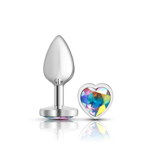 Cheeky Charms-Silver Metal Butt Plug- Heart-Clear-Small VB-CC9126