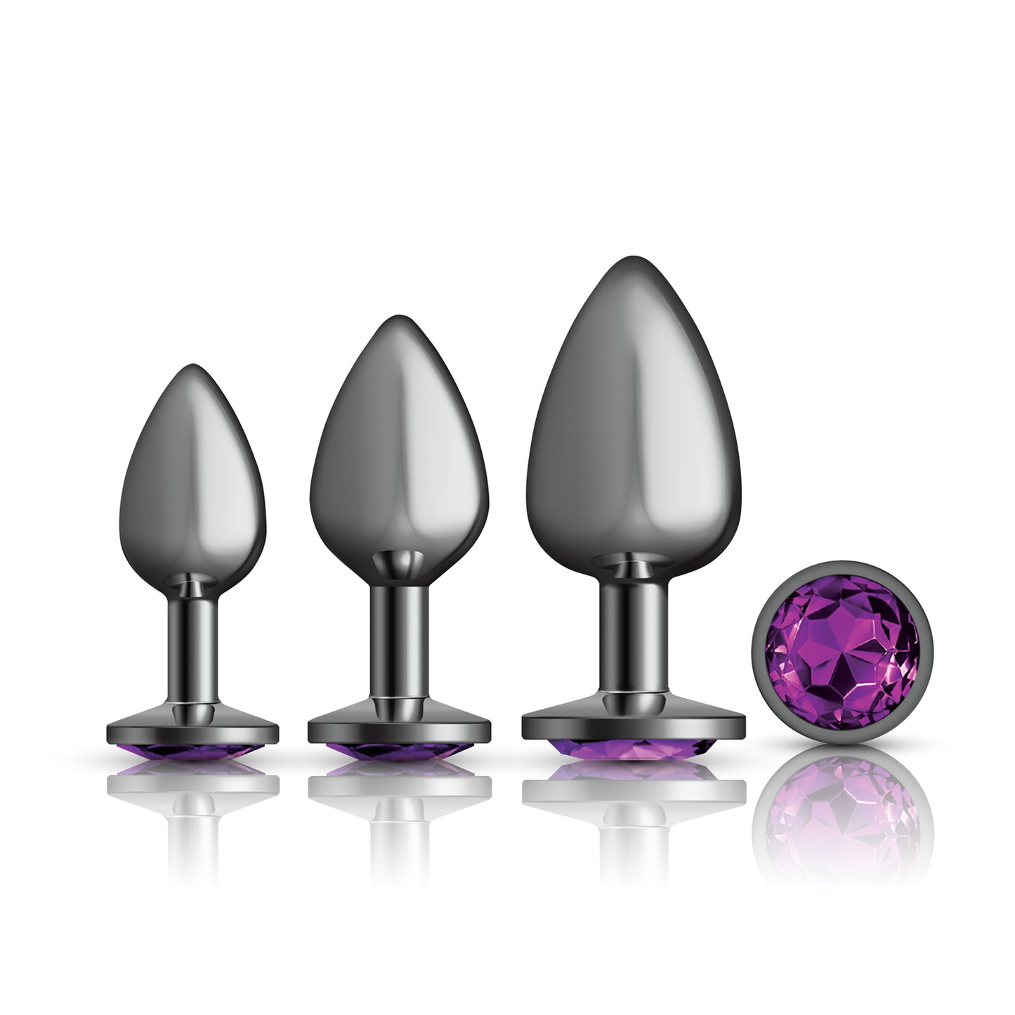 Cheeky Charms - Metal Butt Plug Gunmetal - Round - Deep Purple - Anal Trainer Kit VB-CC9151