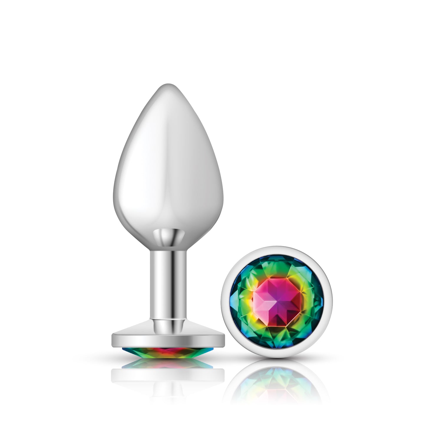 Cheeky Charms-Silver Metal Butt Plug- Round-Rainbow-Medium VB-CC9118